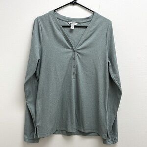 ATHLETA Uptempo Ribbed Henley Shirt Women's Size XL Long Sleeve Sage Green